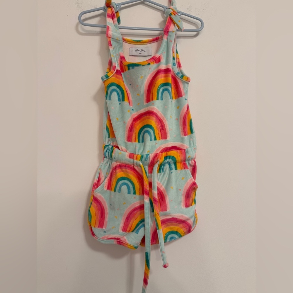 SweetHoney Rainbow Romper with Pink and Blue Accents
